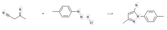 1H-Pyrazol-5-amine,3-methyl-1-(4-methylphenyl)- can be prepared by 3-amino-but-2-enenitrile; p-tolyl-hydrazine; hydrochloride when they are heated